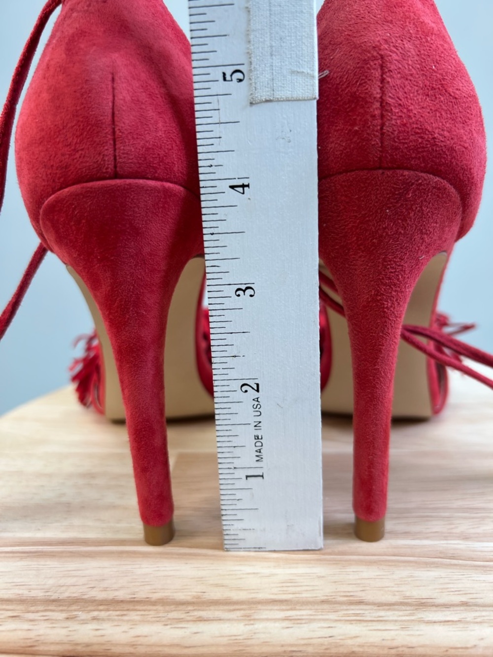 Steve Madden Red Suede Tassel Fringe Ankle-Tie Heels Sassey Size 5.5 - Picture 16 of 16